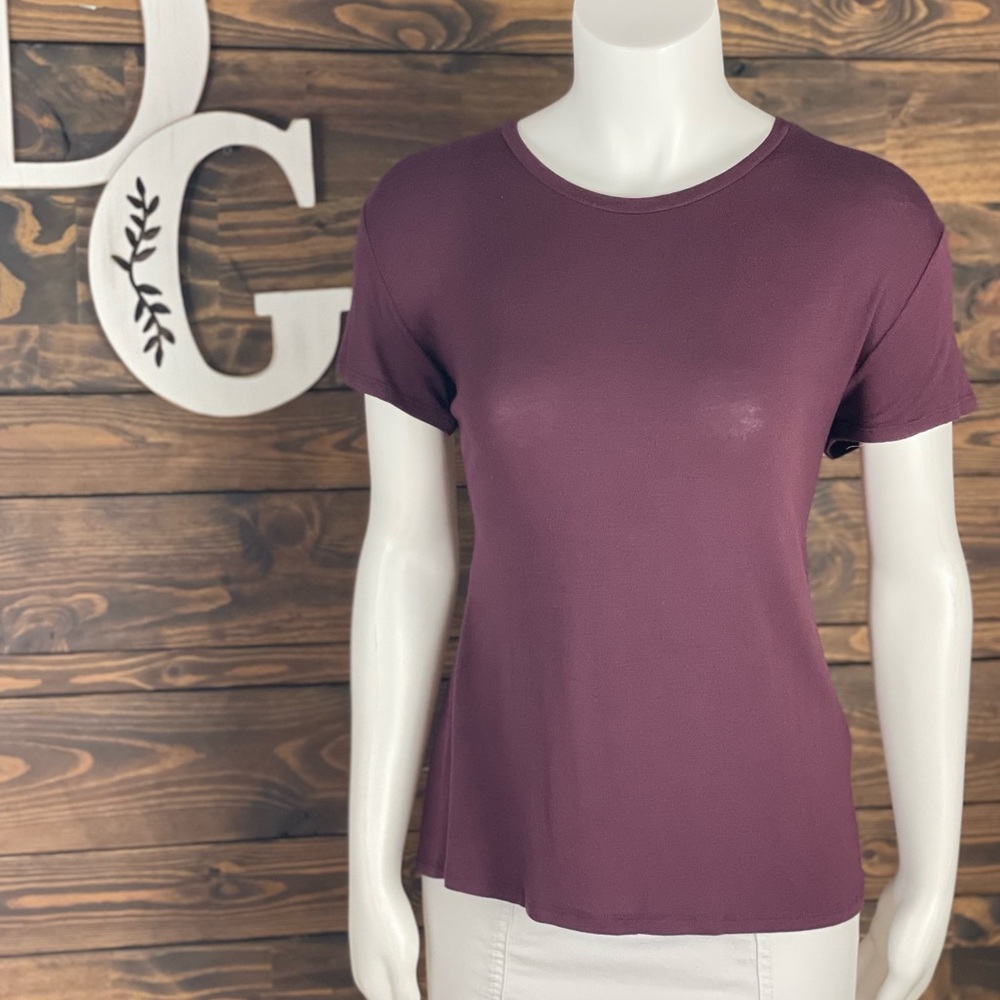 Zara | Trafaluc Buttery Soft Basic Short‎ Sleeve Tee Burgundy Maroon Scoop Neck